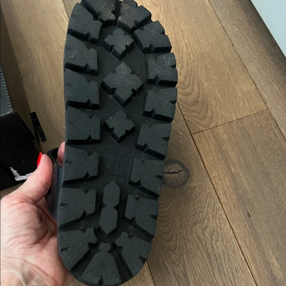 Prada Black Leather Thong Sandals with Silver Buckle